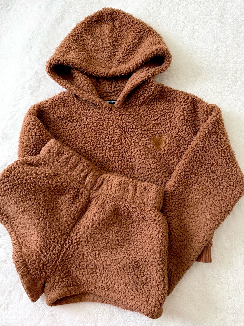 Cozy Teddy Fleece Hoodie & Shorts Set - Brown